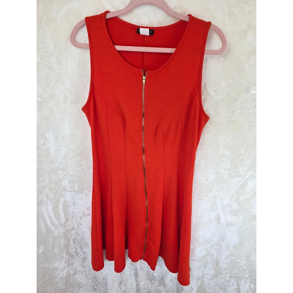 Venus Womens Red Textured Zip Front‎ Fit and Flare Skater Dress Large USA Made